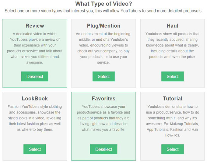 YouTube Marketing Video Types on Famebit
