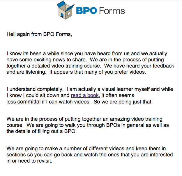 Our first online course - bpo email