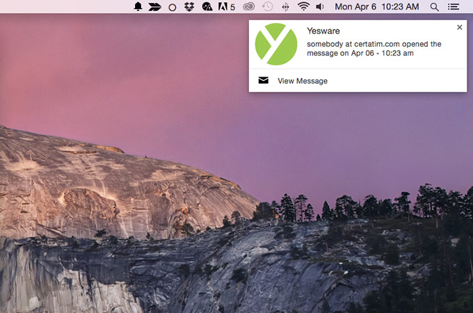 YesWare Desktop Notification of Someone Opening Email