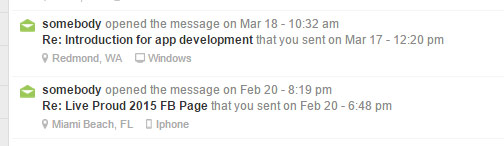 YesWare Log of people who received email