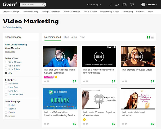 YouTube Video on Fiverr