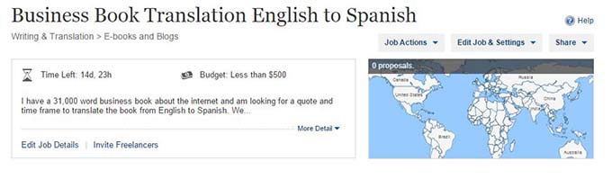 Translation Post on Elance for How To Translate Book to Spanish