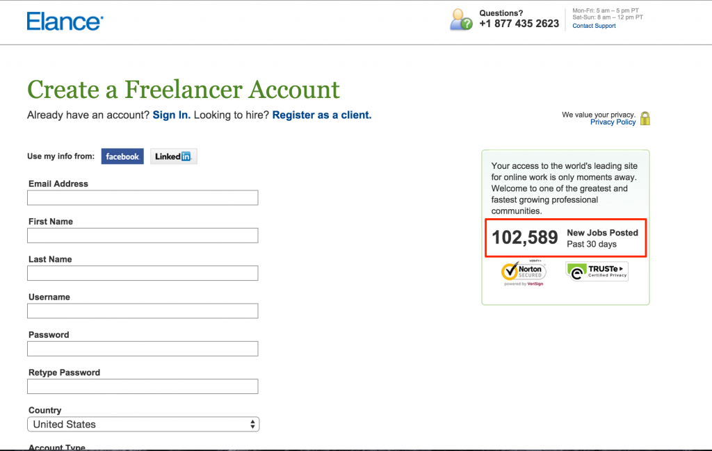 Elance registration as a freelancer