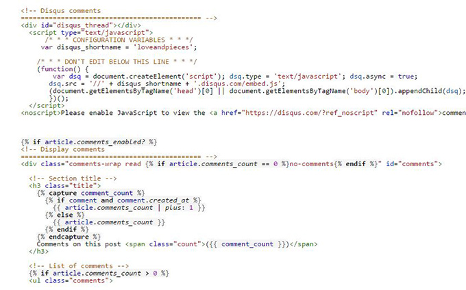 insert disqus comment code on article template